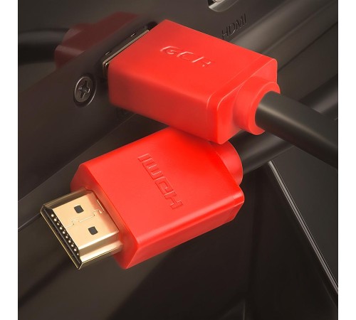 GCR Кабель 1.5m HDMI версия 1.4, черный, красные коннекторы, OD7.3mm, 30/30 AWG, позолоченные контакты, Ethernet 10.2 Гбит/с, 3D, 4K GCR-HM450-1.5m, экран