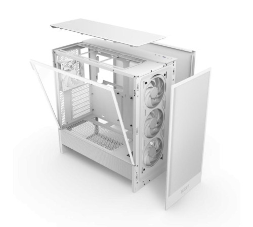 Корпус ПК без блока питания/ Case NZXT H5 Flow RGB, Midi-Tower, TG, 4x120mm RGB, 1xUSB-A 3.2 + 1xUSB-C 3.2, E-ATX, ATX, mATX, mITX White