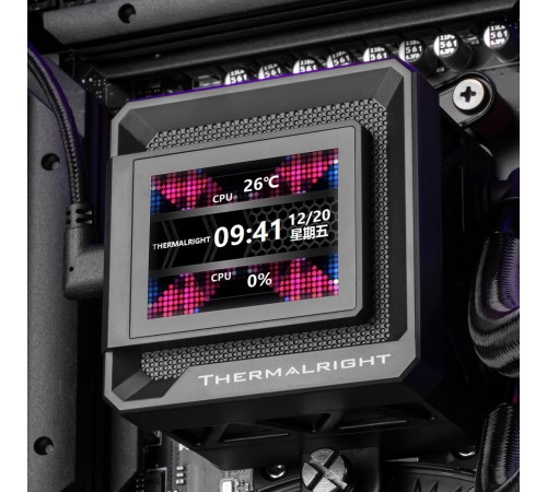 Водяное охлаждение для процессора/ Water Cooling System Thermalright Frozen Warframe SE 240 ARGB Black  (240mm, LED temp., Black, ARGB/ Fans: 2x120mm, 70.84CFM, 29.8dBA, 2000RPM/ Pump height 59mm, Rad thickness 27mm/ S: 1851, 1700, 1200, 115X, AM5, AM4)