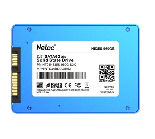 SSD накопитель Netac SSD N535S 960GB 2.5 SATAIII 3D NAND, 7mm, R/W up to 560/520MB/s, TBW 560TB, 5y wty SSD накопитель Netac SSD N535S 960GB 2.5 SATAIII 3D NAND, 7mm, R/W up to 560/520MB/s, TBW 560TB, 5y wty