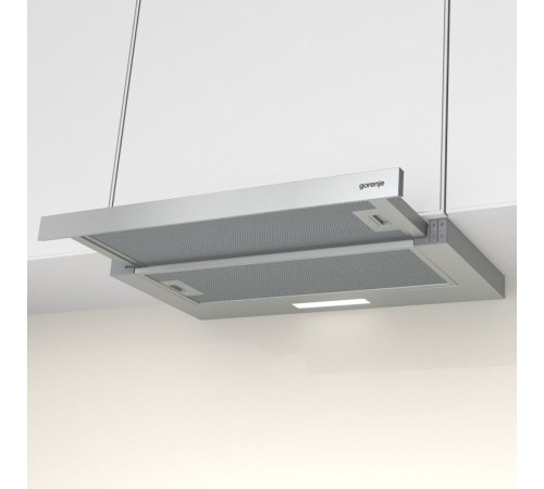 Вытяжки GORENJE/ Встраиваемая вытяжка, ширина 60 см, механическое управление, отвод и рециркуляция, 350 м3/ч, нержавеющая сталь