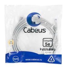 Патч-корд Cabeus PC-UTP-RJ45-Cat.5e-5m Патч-корд U/UTP, категория 5е, 2xRJ45/8p8c, неэкранированный, серый, PVC, 5м