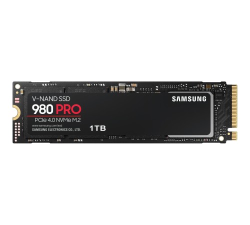 Твердотельные накопители/ Samsung SSD 980 PRO, 1000GB, M.2(22x80mm), NVMe 1.3c, PCIe 4.0 x4, 3-bit MLC, R/W 7000/5000MB/s, IOPs 1 000 000/1 000 000, DRAM buffer 1024MB, TBW 600, DWPD 0.33 (12 мес.)