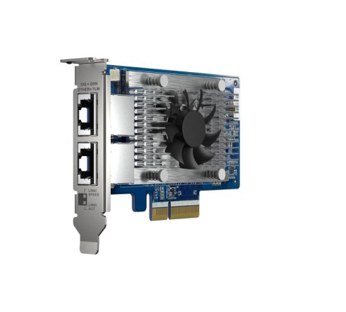 Сетевая карта/ QNAP QXG-10G2T-X710 LAN Expansion Card, PCIe Gen3 x4, Two 10GbE (10G / 5G / 2.5G / 1G / 100M)) Ports with SR-IOV and iSCSI, Block-based, Supports Multiple Virtual Disk Modes