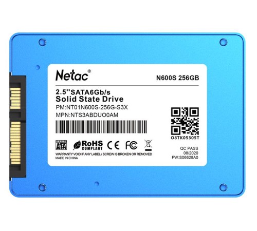 SSD накопитель Netac SSD N600S 256GB 2.5 SATAIII 3D NAND, 7mm, R/W up to 540/490MB/s, TBW 140TB, 5y wty SSD накопитель Netac SSD N600S 256GB 2.5 SATAIII 3D NAND, 7mm, R/W up to 540/490MB/s, TBW 140TB, 5y wty