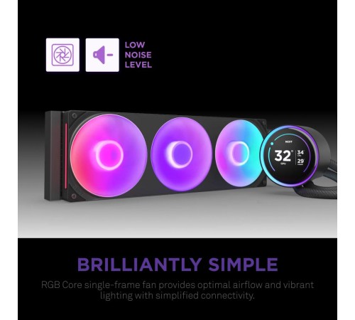Система жидкостного охлаждения для ПК/ Water Cooling System NZXT Kraken Elite 420 RGB (350W, 420mm, LED temp., Black/ Fans: 3x140mm, 98.61CFM, 34.5dBA, 2000RPM/ Pump height 65mm, 2800RPM, Rad thickness 27mm/ S: 1851, 1700, 1200, 115X, AM5, AM4)