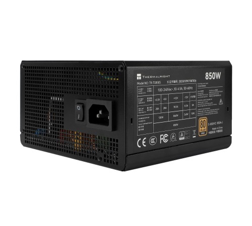 Блок питания ПК/ Power Supply Thermalright, 850W 80+ Gold (ATX, 3.0, PCIe 5.0, Non-modular, 1x24(20+4)pin, 1xCPU 8(4+4)pin, 2xPCIe*2 8(6+2)pin, 5xSATA3, 1x12+4pin (12VHPWR PCIe 5.0 12+4pin 600mm), 3xMOLEX4pin, Active, 120x120mm, 150x140x86mm, APFC, black)