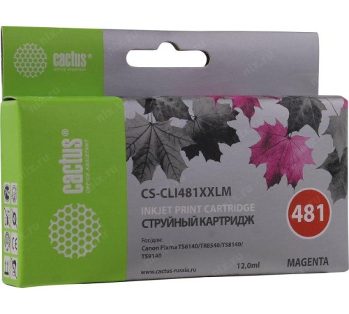 -/ Картридж струйный Cactus CS-CLI481XXLM пурпурный (12мл) для Canon Pixma TR7540/TR8540/TS6140/TS8140