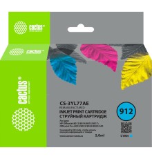 -/ Картридж струйный Cactus CS-3YL77AE 912 голубой (5мл) для HP OfficeJet 8010/8012/8013/8014/8015/8020