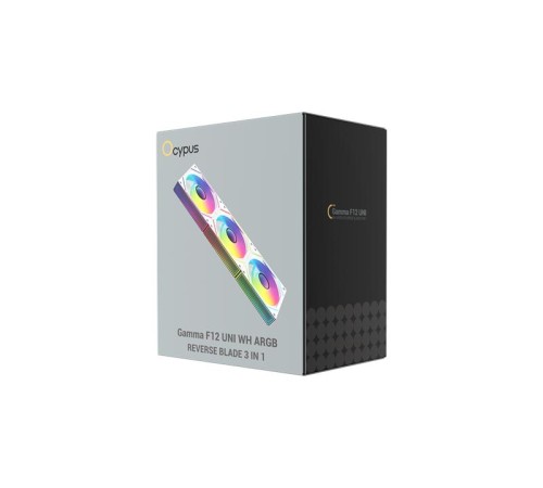Вентилятор для корпуса Ocypus Gamma F12 UNI WH ARGB REVERSE BLADE 3 IN 1, 3x120x120x25mm, 4-PIN PWM, 800-1800 RPM, 31 DBA MAX, HYDRO BEARING