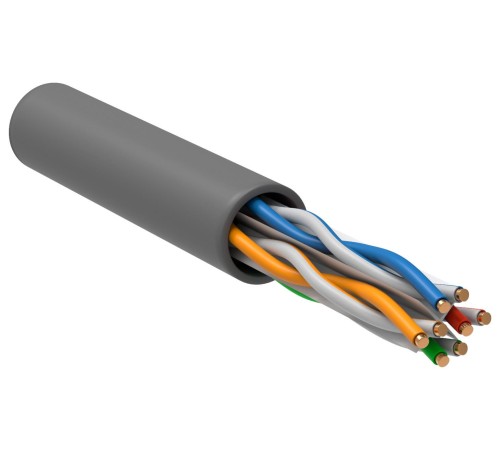 Кабель связи витая пара U/UTP, кат.6,  4 пары 23AWG solid, 305м, ПВХ, серый