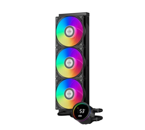 Система охлаждения/ Water Cooling System PCCooler DA360 Pro ARGB Digital BK (300W, 360mm, LED temp., Black, ARGB/ Fans: 3x120mm, 75.8CFM, 33.7dBA, 2200RPM/ Pump height 57mm, 28dBA, 3000RPM, Rad thickness 27mm/ S: 1851, 1700, 1200, 20XX, 115X, AM5, AM4) Система охлаждения/ Water Cooling System PCCooler DA360 Pro ARGB Digital BK (300W, 360mm, LED temp., Black, ARGB/ Fans: 3x120mm, 75.8CFM, 33.7dBA, 2200RPM/ Pump height 57mm, 28dBA, 3000RPM, Rad thickness 27mm/ S: 1851, 1700, 1200, 20XX, 115X, AM5, AM4)