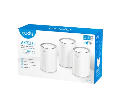 Wi-Fi Mesh-система/ AX3000 Wi-Fi 6 Mesh 2.5G Solution 3-Pack, Dual-Band, Chipset MT7981BA+MT7976CN+RTL8221B, 802.11ax/ac/a/b/g/n, 2402Mbps at 5GHz + 574Mbps at 2.4GHz, 2.5G WAN+GE LAN, 5 internal antennas, MU-MIMO, DDNS, Zerotier/Wireguard/OpenVPN/IPS Wi-Fi Mesh-система/ AX3000 Wi-Fi 6 Mesh 2.5G Solution 3-Pack, Dual-Band, Chipset MT7981BA+MT7976CN+RTL8221B, 802.11ax/ac/a/b/g/n, 2402Mbps at 5GHz + 574Mbps at 2.4GHz, 2.5G WAN+GE LAN, 5 internal antennas, MU-MIMO, DDNS, Zerotier/Wireguard/OpenVPN/IPS