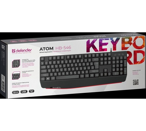 Defender Проводная клавиатура Atom HB-546 RU,черный,104+FN,1.8м