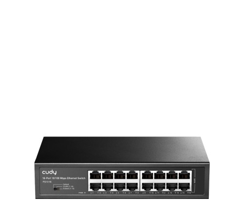 Коммутатор/ 16-Port 10/100 Mbps Switch, 16 10/100 Mbps RJ45 Ports, Switch/VLAN/Extend working mode DIP switch, Rack-mountable Steel Case, Power Saving, Plug & Play, Rack-Mount kits included