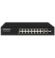 Коммутатор/ OSNOVO Управляемый L2 PoE коммутатор Gigabit Ethernet на 16 RJ45 PoE + 2 x RJ45 + 2 GE SFP портов, до 30W на порт, суммарно до 300W