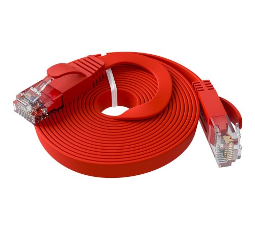 GCR Патч-корд PROF плоский прямой 5.0m, UTP медь кат.6, красный, 30 AWG, ethernet high speed 10 Гбит/с, RJ45, T568B, GCR-52872