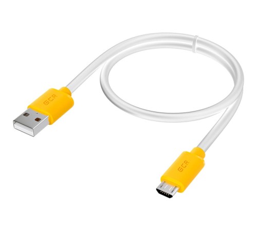 GCR Кабель 1.0m MicroUSB, белый, желтые коннекторы, быстрая зарядка, 28/24 AWG, GCR-53221