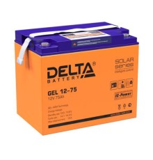 Батарея DELTA серия GEL, GEL 12-75, напряжение 12В, емкость 75Ач (разряд 10 часов),  макс. ток разряда (5 сек.) 700А, макс. ток заряда 15А, свинцово-кислотная типа AGM+GEL, клеммы под болт М6, ДxШxВ 260х168х219мм., вес 23кг., LCD, срок службы 10-12 лет./