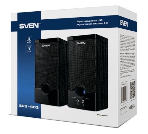 SVEN SPS-603, чёрный, акустическая система 2.0, USB, мощность 2x3 Вт(RMS) SVEN SPS-603, чёрный, акустическая система 2.0, USB, мощность 2x3 Вт(RMS)