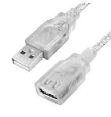GCR Удлинитель PROF 1.8m USB 2.0, AM/AF, прозрачный, литой, ферритовые кольца, 28/26 AWG, экран, армированный, морозостойкий, GCR-50918