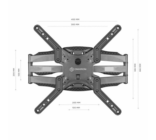 Кронштейн ONKRON/ 37-70" макс 400*400  наклон -2°/+10° поворот 140º Макс нагрузка 36,4кг от стены: 42-452мм, "гармошка", черный