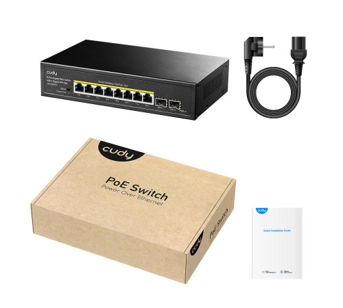Коммутатор/ 8-10/100/1000 BASE-T Gigabit ports, 2-1000 BASE-X SFP Slot, 8-port IEEE 802.3at PoE+ Injector, Supports PoE power up to 30W for each PoE port, Extend Mode (Port#7 and #8 support transmit distance up to 250m at 10 Mbps ), Port Lightning  Protec