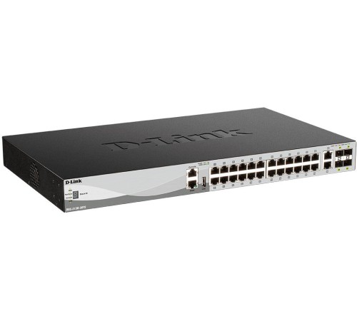 Коммутатор/ DGS-3130-30TS/B Managed L3 Stackable Switch 24x1000Base-T, 2x10GBase-T, 4x10GBase-X SFP+, Surge 6KV, CLI, 1000Base-T Management, RJ45 Console, USB, RPS, Dying Gasp