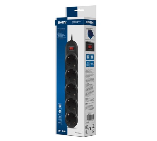 Фильтр SVEN SF-05L 3,0 м (5 розеток) черный Фильтр SVEN SF-05L 3,0 м (5 розеток) черный