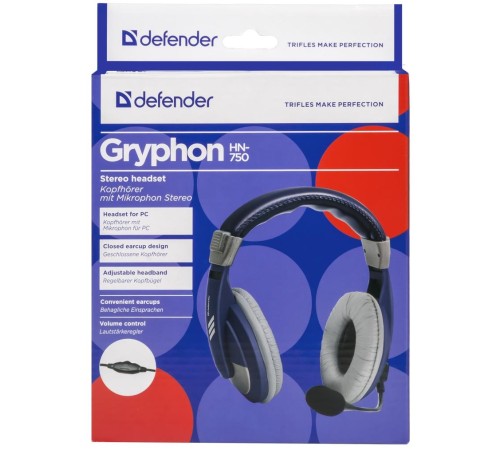 Defender Компьютерная гарнитура Gryphon 750 синий, кабель 2 м