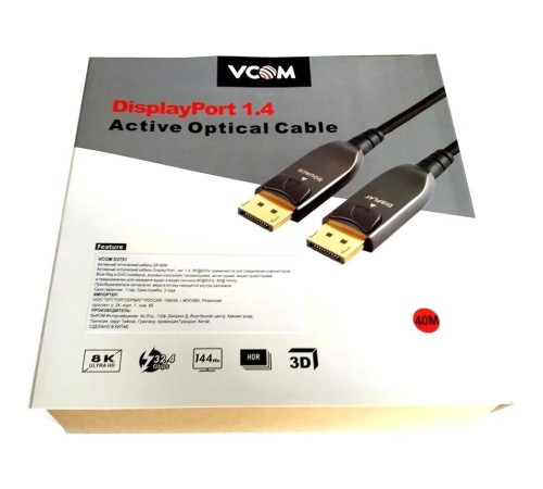 Кабель/ Активный оптический кабель VCOM  DP1.4 32GBs/8K@60Hz 40м <D3751-40M>