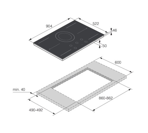 Варочная панель ASKO/ Арт. 737825 ; Встраиваемая варочная панель, дизайн PREMIUM, индукция, 6 зон для приготовления, Bridge, WI-FI, 47х90.4х52.2 см, черный матовый