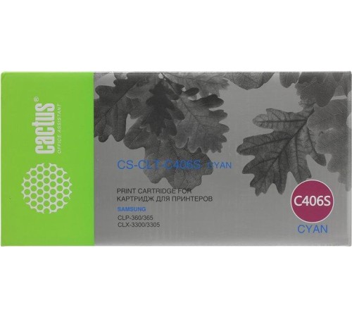 -/ Картридж лазерный Cactus CS-CLT-C406S CLT-C406S голубой (1000стр.) для Samsung CLP-360/365/CLX-3300/