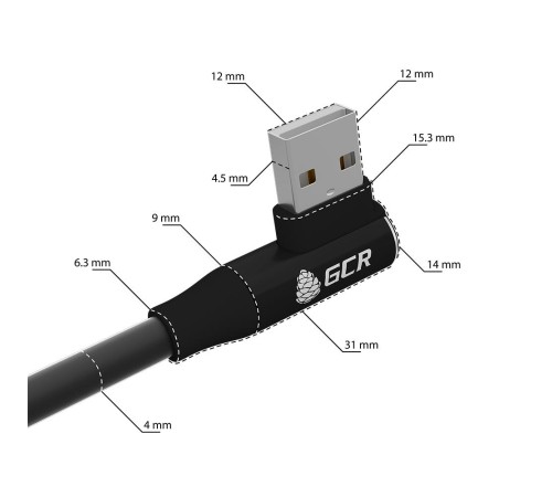 GCR Кабель PREMIUM 0.3m Lightning угловой для PowerBank, MFI, силикон черный, AL case черный, GCR-53916