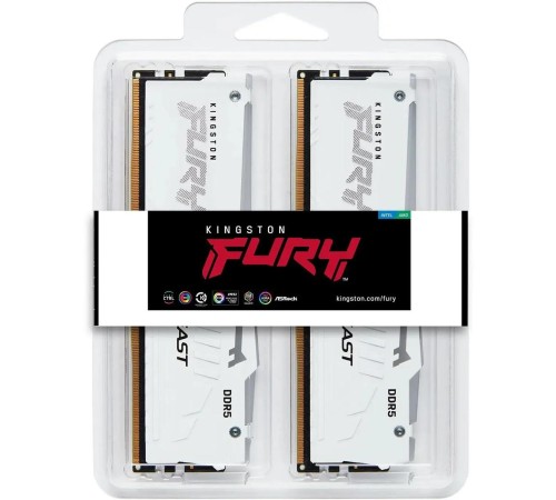 Память оперативная/ Kingston 32GB 6000MT/s DDR5 CL30 DIMM (Kit of 2) FURY Beast White RGB XMP Память оперативная/ Kingston 32GB 6000MT/s DDR5 CL30 DIMM (Kit of 2) FURY Beast White RGB XMP