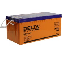 Батарея DELTA серия GEL, GEL 12-200, напряжение 12В, емкость 200Ач (разряд 10 часов),  макс. ток разряда (5 сек.) 1000А, макс. ток заряда 40А, свинцово-кислотная типа AGM+GEL, клеммы под болт М8, ДxШxВ 522х239х217мм., вес 64.7кг., LCD, срок службы 10-12 л
