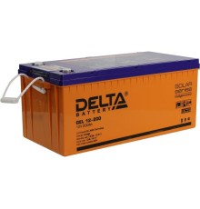 Батарея DELTA серия GEL, GEL 12-200, напряжение 12В, емкость 200Ач (разряд 10 часов),  макс. ток разряда (5 сек.) 1000А, макс. ток заряда 40А, свинцово-кислотная типа AGM+GEL, клеммы под болт М8, ДxШxВ 522х239х217мм., вес 64.7кг., LCD, срок службы 10-12 л