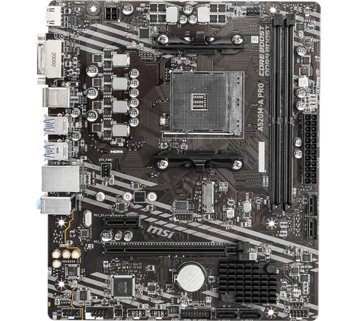 Материнская плата/ MB MSI AMD A520 sAM4, 2xDDR4(64GB), DVI-D/HDMI 2.1, 1xPCIe 3.0x16, 1xPCIe 3.0, 1xLAN, 4xSATA 6Gb/s, 1xM.2, 4xUSB 3.2, 2xUSB 2.0, 1xPS/2, mATX Материнская плата/ MB MSI AMD A520 sAM4, 2xDDR4(64GB), DVI-D/HDMI 2.1, 1xPCIe 3.0x16, 1xPCIe 3.0, 1xLAN, 4xSATA 6Gb/s, 1xM.2, 4xUSB 3.2, 2xUSB 2.0, 1xPS/2, mATX