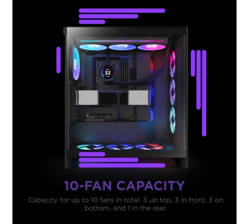 Корпус без блока питания/ Case NZXT H7 Flow RGB, Midi-Tower, TG, 3x120mm RGB, 2xUSB-A 3.2 + 1xUSB-C 3.2, E-ATX, ATX, mATX, mITX Black