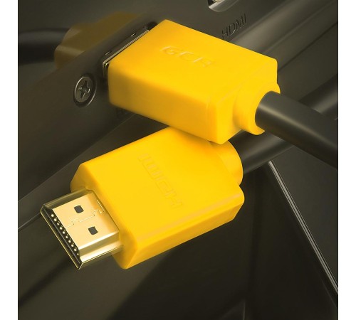 GCR Кабель 1.0m HDMI версия 1.4, черный, желтые коннекторы, OD7.3mm, 30/30 AWG, позолоченные контакты, Ethernet 10.2 Гбит/с, 3D, 4K GCR-HM440-1.0m, экран