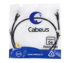 Патч-корд Cabeus PC-UTP-RJ45-Cat.5e-1m-BK Патч-корд U/UTP, категория 5е, 2xRJ45/8p8c, неэкранированный, черный, PVC, 1м