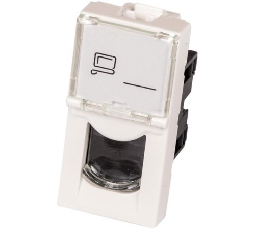 Вставка Mosaic 22.5x45, RJ-45 UTP, кат.6, со шторкой и увеличенным окном маркировки, белая Вставка Mosaic 22.5x45, RJ-45 UTP, кат.6, со шторкой и увеличенным окном маркировки, белая