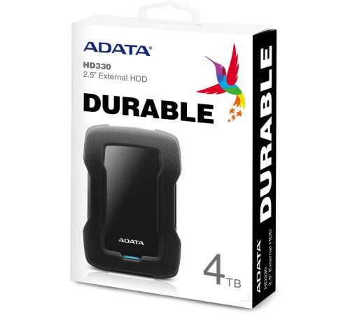 Внешний жесткий диск/ Portable HDD 4TB ADATA HD330 (Black), Silicone, USB 3.2 Gen1, 133x89x23mm, 316g /3 года/