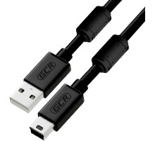 GCR Кабель 1.5m USB 2.0, AM/mini 5P, черный, ферритовые кольца, 28/28 AWG, экран, армированный, морозостойкий, GCR-51177