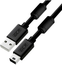 GCR Кабель 1.5m USB 2.0, AM/mini 5P, черный, ферритовые кольца, 28/28 AWG, экран, армированный, морозостойкий, GCR-51177