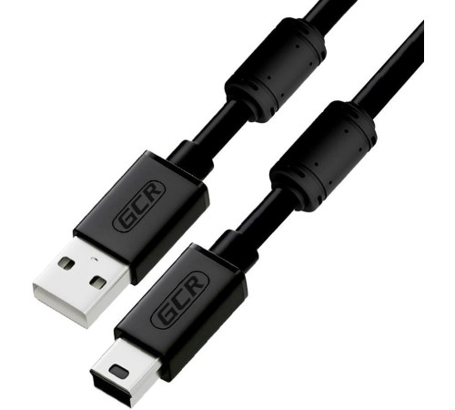 GCR Кабель 1.5m USB 2.0, AM/mini 5P, черный, ферритовые кольца, 28/28 AWG, экран, армированный, морозостойкий, GCR-51177