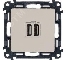 Valena LIFE. Зарядное устройство с двумя USB-разьемами 240В/5В 1500мА. С лицевой панелью. Слоновая кость