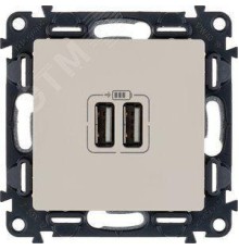 Valena LIFE. Зарядное устройство с двумя USB-разьемами 240В/5В 1500мА. С лицевой панелью. Слоновая кость