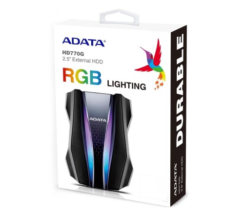 Внешний жесткий диск/ Portable HDD 2TB ADATA HD770G (Black), USB 3.2 Gen1, IP68, RGB lighting, 139x98x26mm, 270g /3 года/