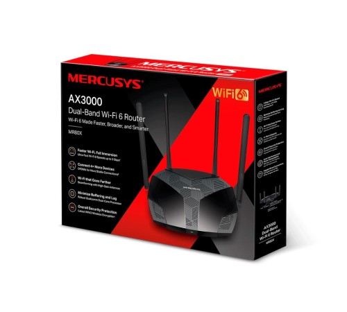 Маршрутизатор/ AX3000 Dual-Band Wi-Fi 6 Router, 574 Mbps at 2.4 GHz + 2402 Mbps at 5 GHz, 4x Fixed External Antennas, 3x Gigabit LAN Ports, 1x Gigabit WAN Port